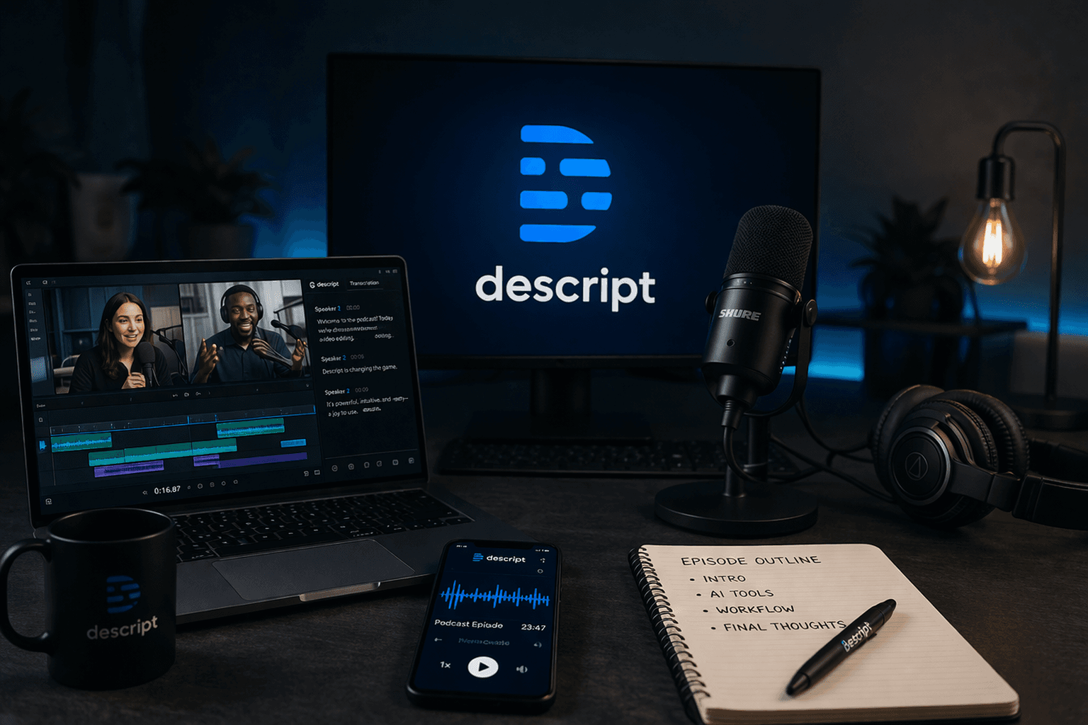 Professional video editing setup with monitor and camera equipment representing AI-powered video editing for real estate marketing