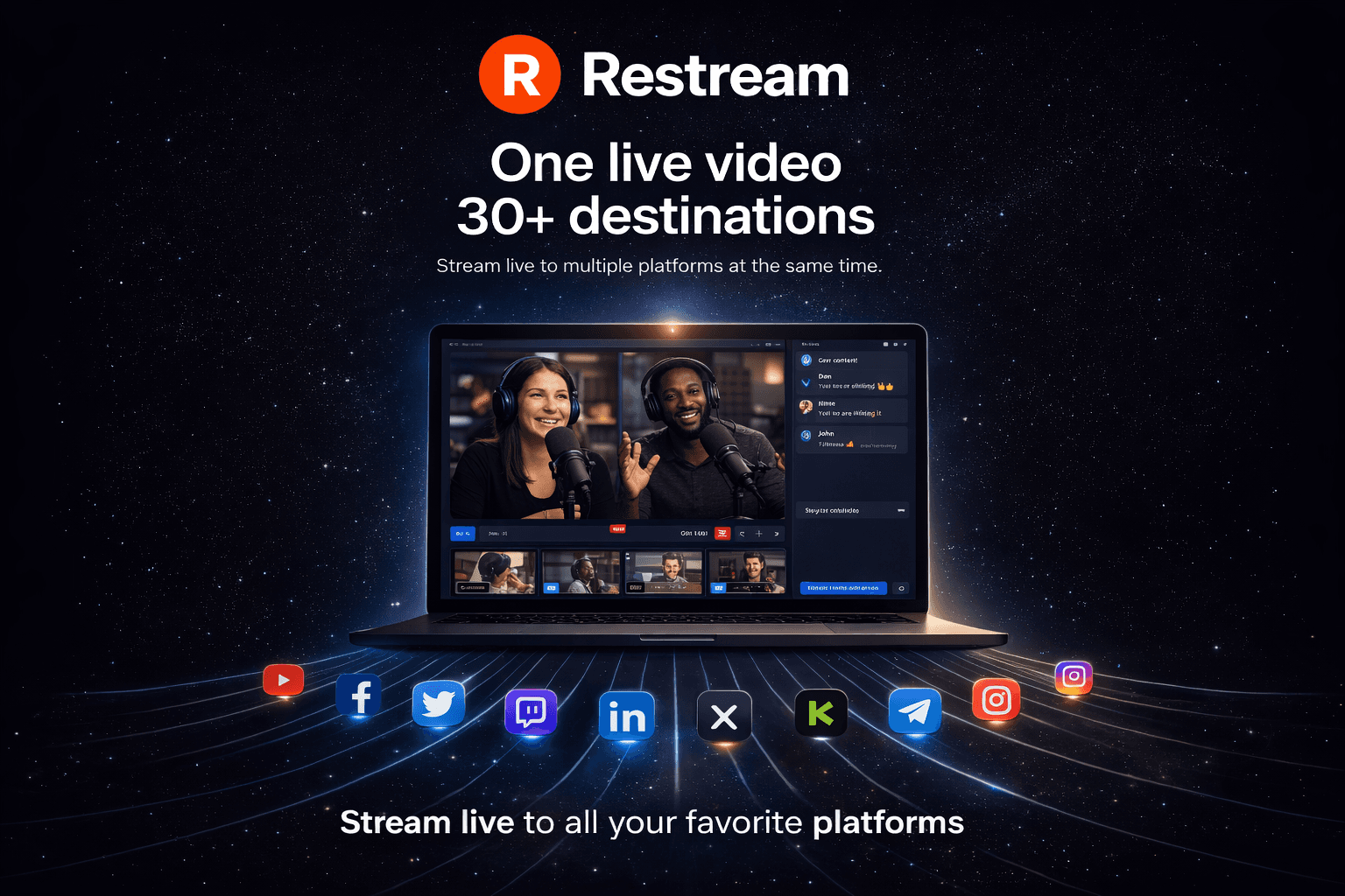 Professional live streaming setup with camera and ring light representing multistreaming technology for real estate agents