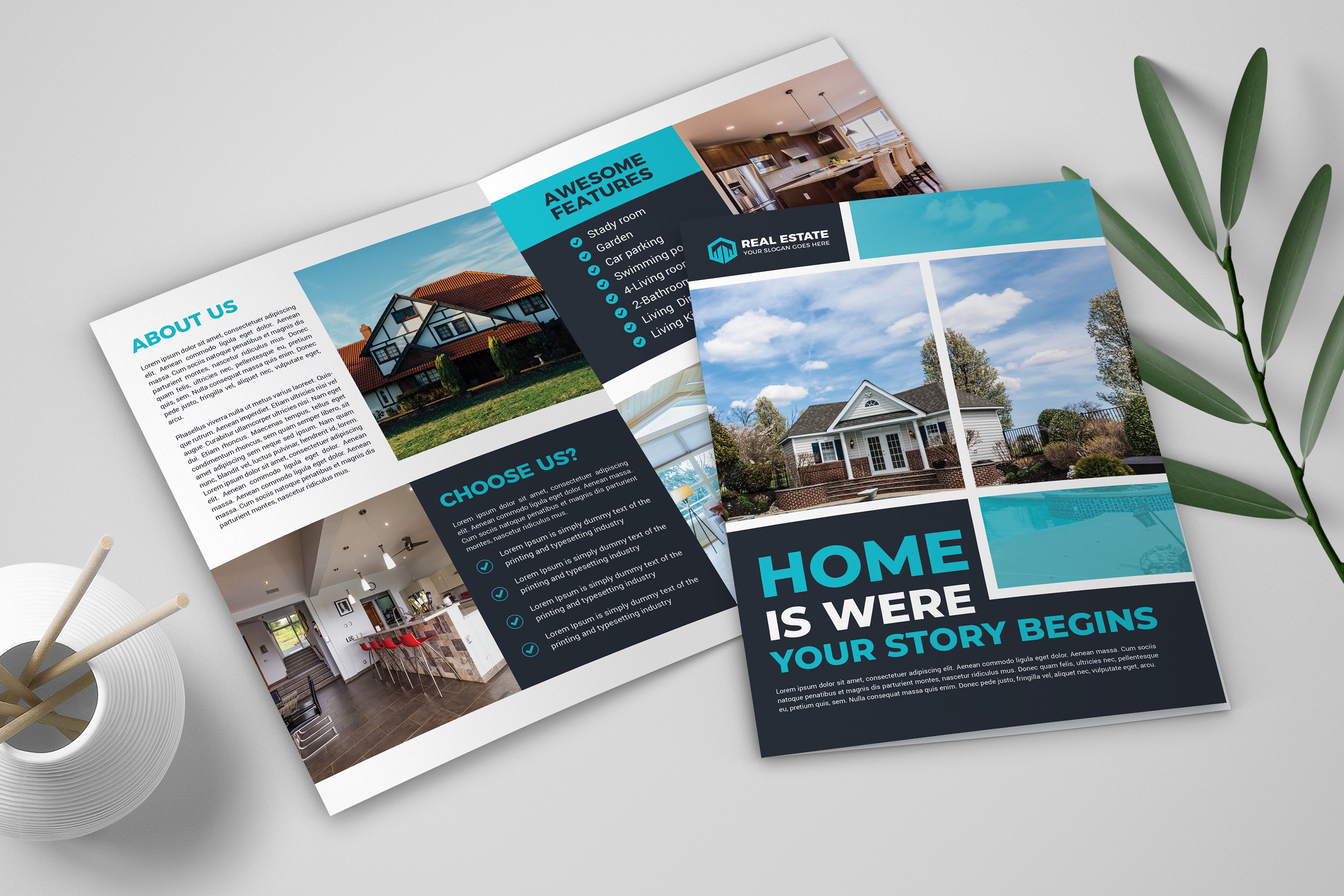 AI-generated social media post for real estate listing showing branded content creation for Instagram and Facebook