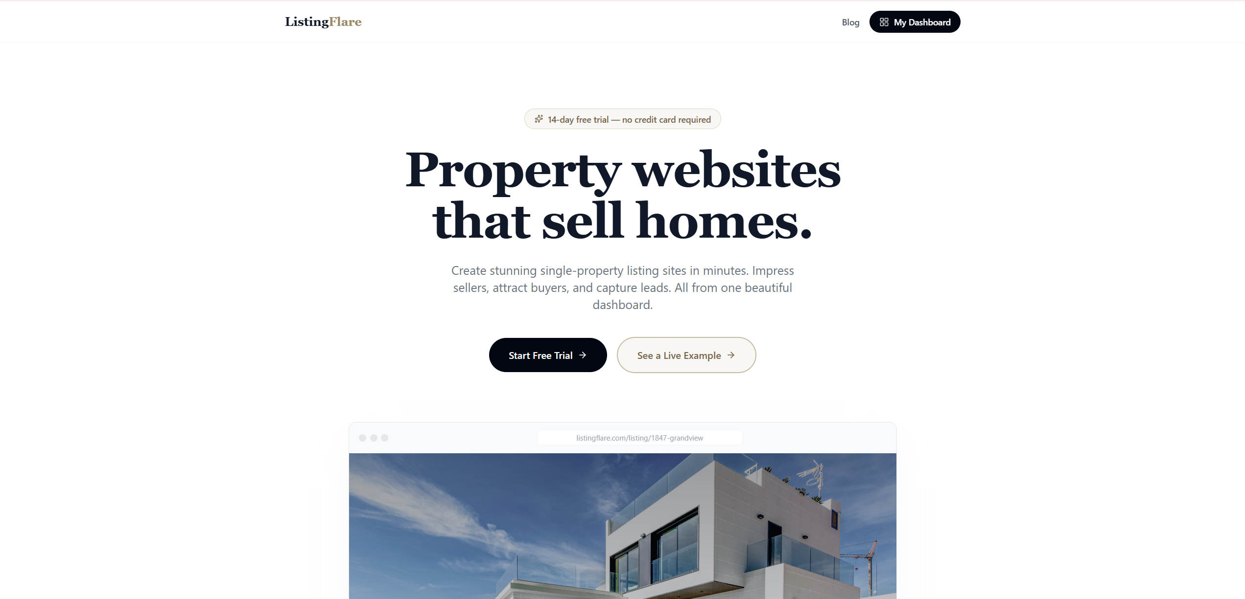 ListingFlare platform overview showing the complete AI-powered real estate marketing and lead generation solution
