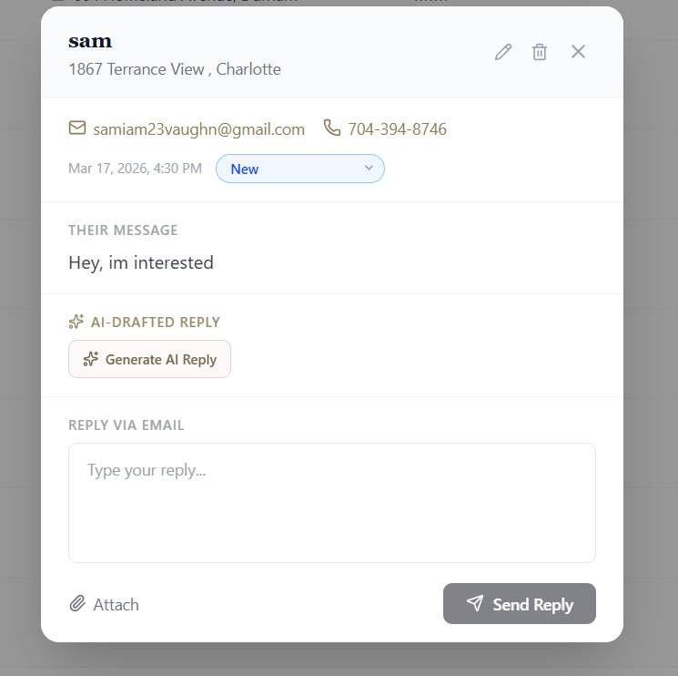 ListingFlare AI auto-responder drafting personalized lead follow-up emails for real estate agents