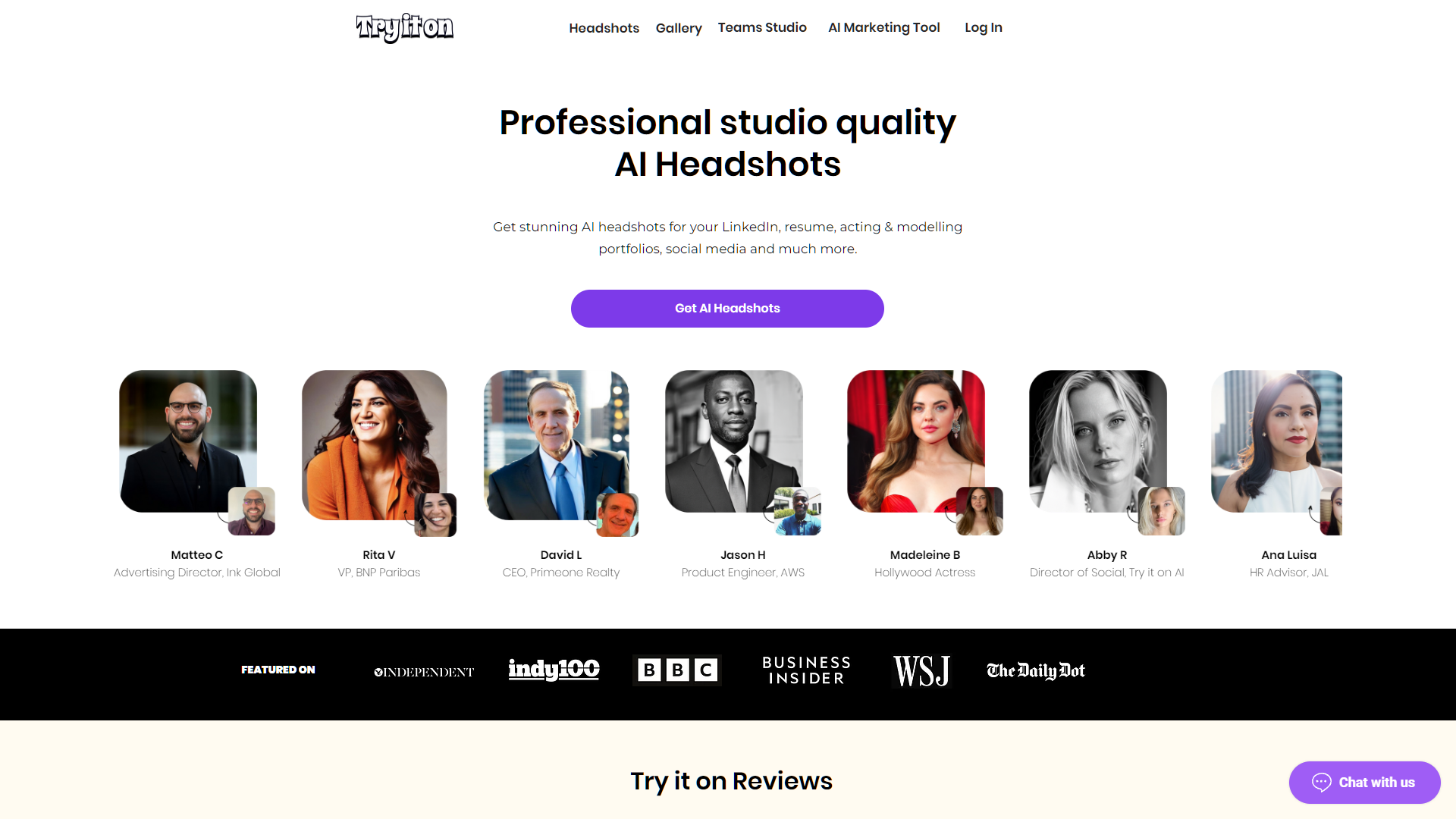 Try It On AI headshot platform screenshot comparison