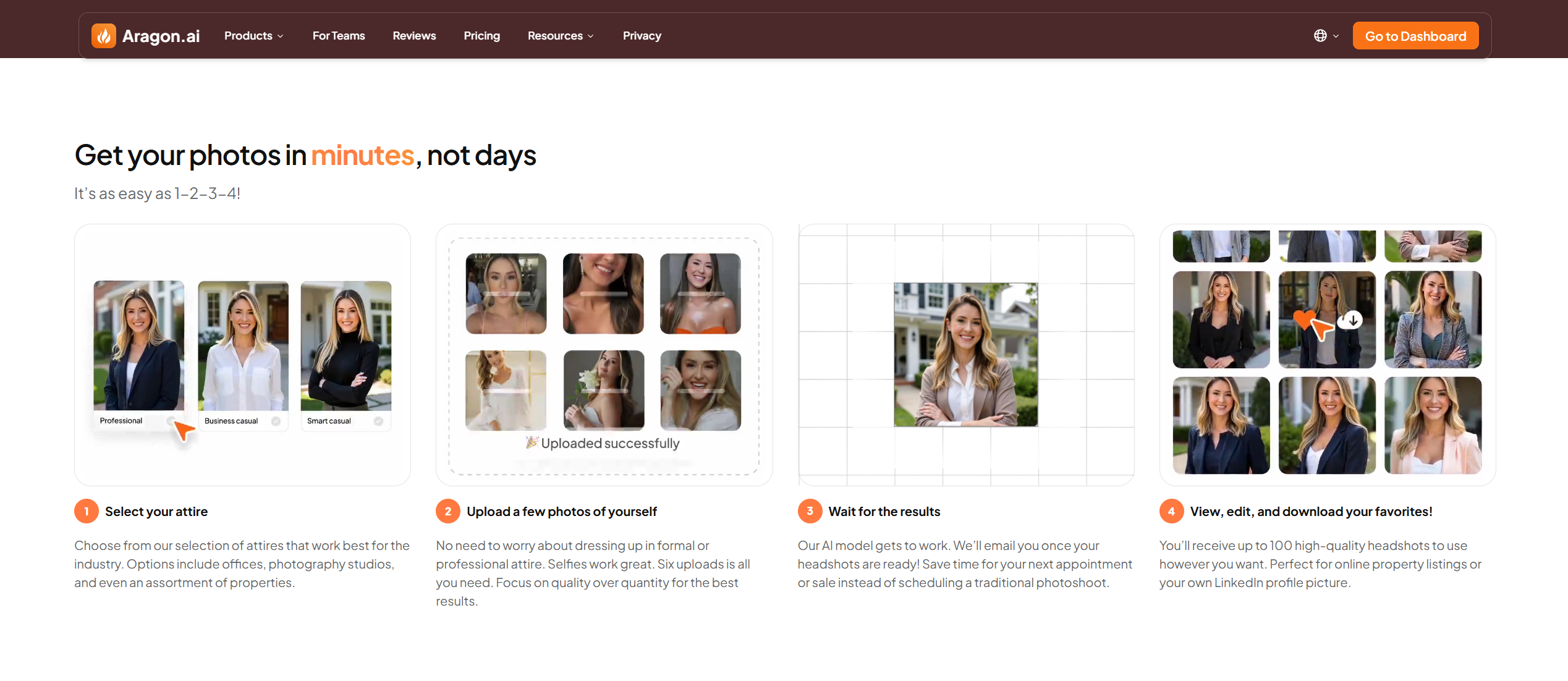 Aragon AI headshot results showing multiple professional looks for real estate agents