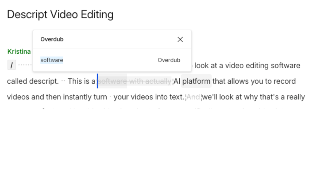 Descript Overdub AI voice clone for quick video corrections