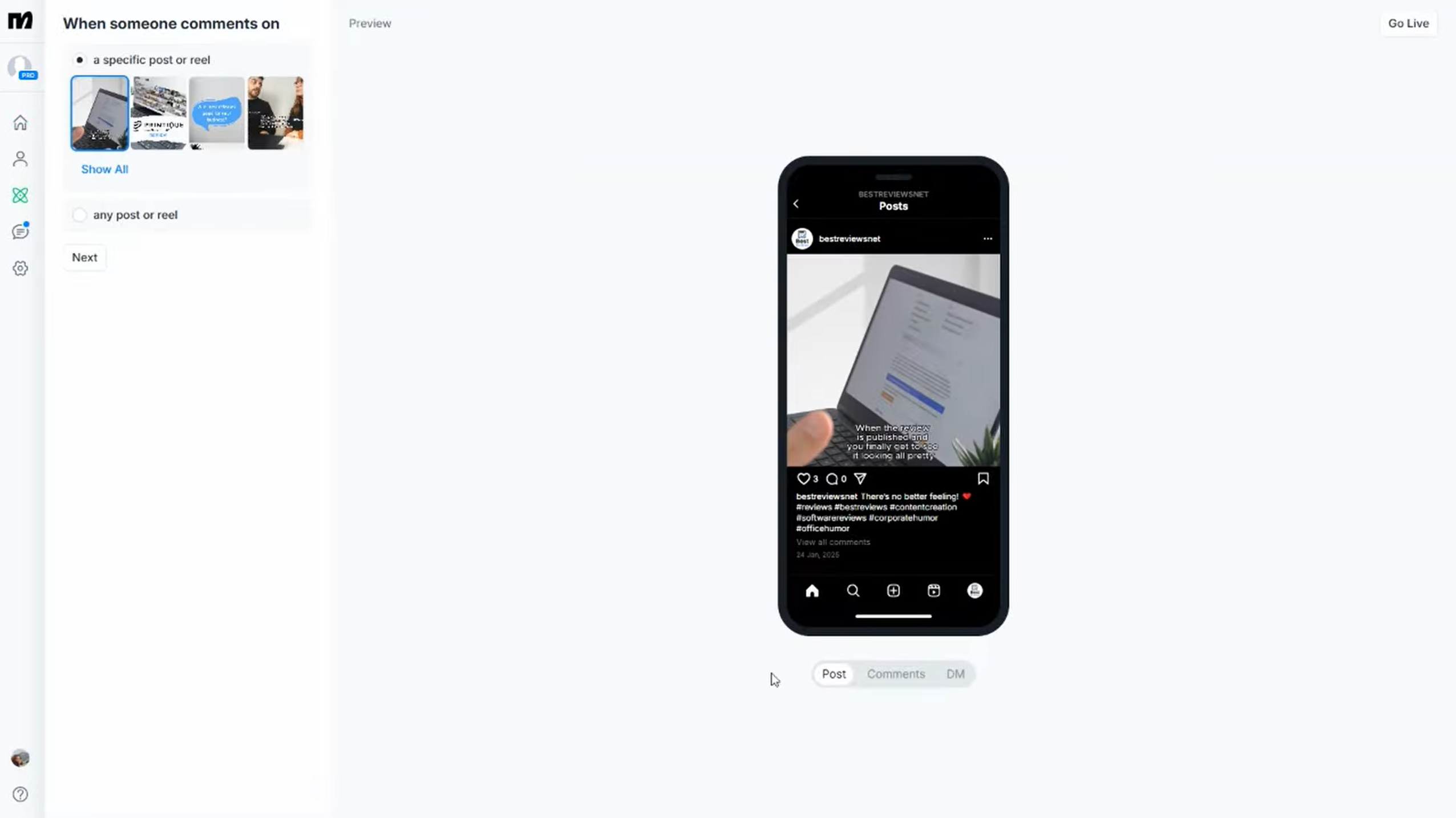 Instagram comment trigger automation with ManyChat for real estate agents