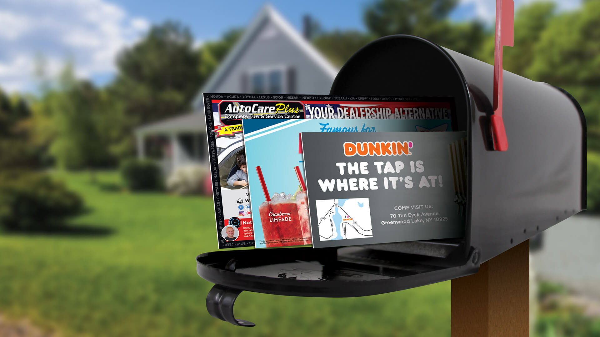 Direct mail marketing materials in a residential mailbox showing how real estate agents use physical mailers for lead generation