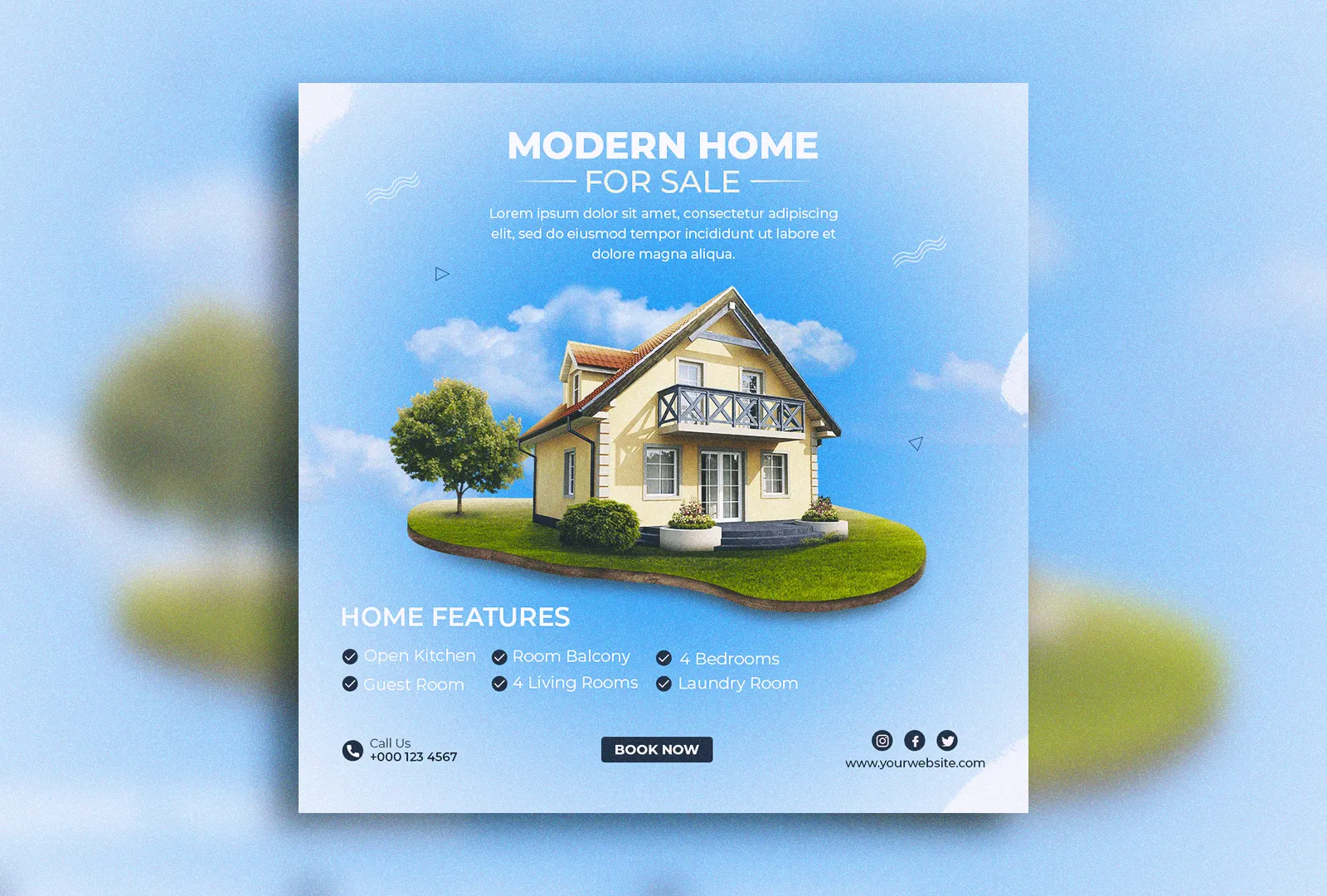 Modern home for sale social media marketing post showing how real estate agents use social platforms for lead generation