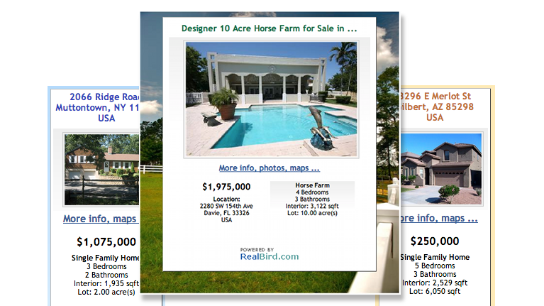 RealBird listing widgets and portal syndication platform showing auto-distribution to real estate websites