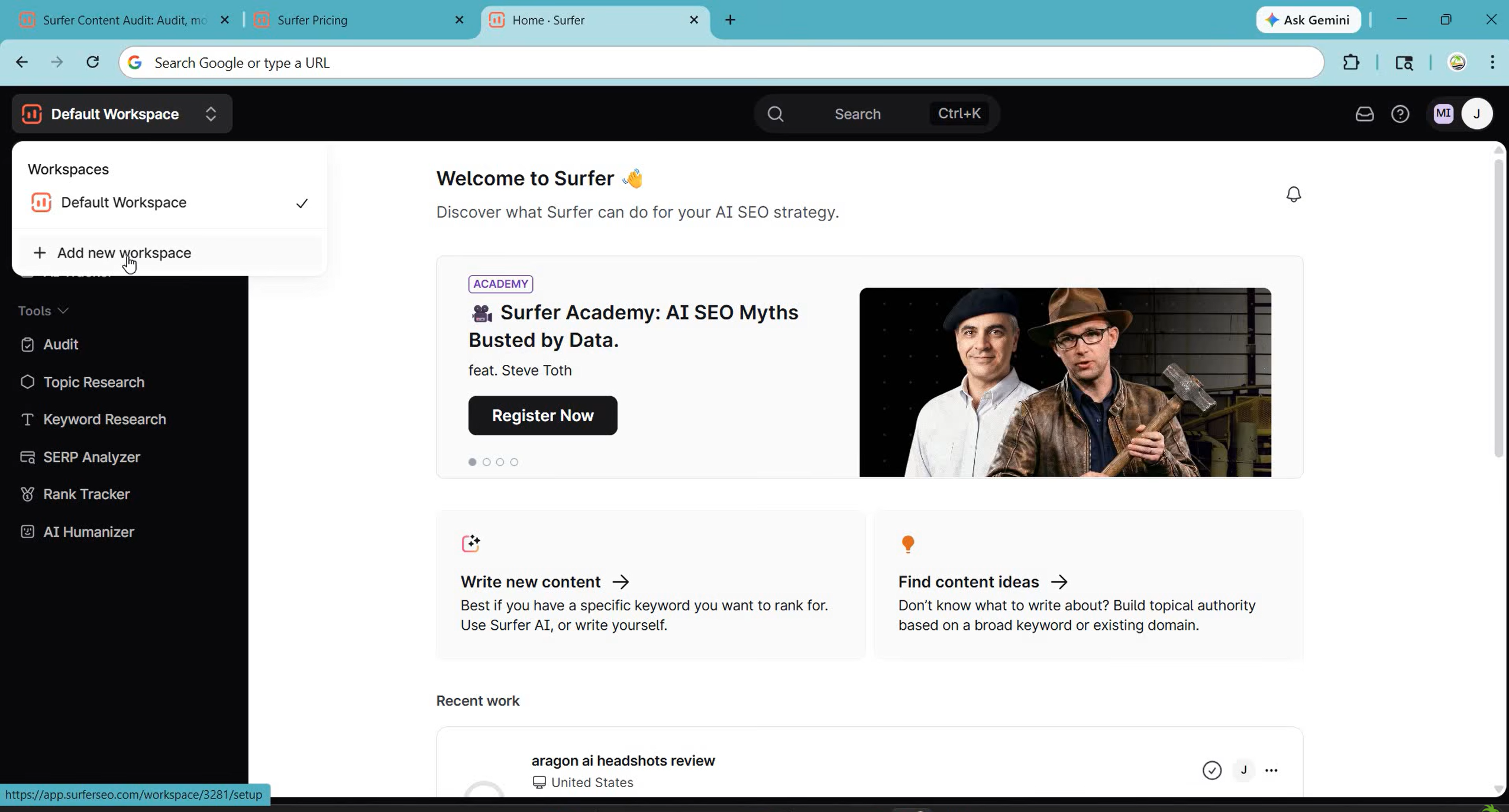 Surfer SEO content optimization platform overview